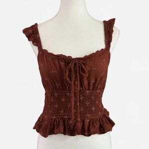 Dizzy Lizzy Rust Smocked Boho Peplum Top Small